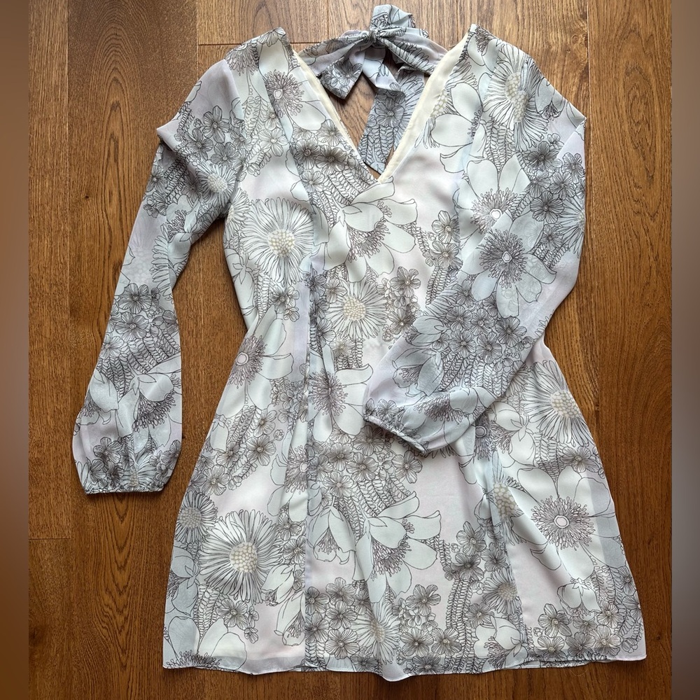 BCBGeneration Floral Long Sleeve Mini Dress, Light Blue, M